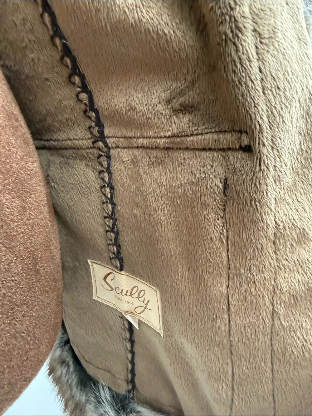 Scully Faux Shearling Fur Trim Western Jacket Brown Studded M